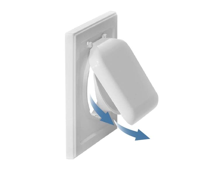 No-Pest Vent dual door open, air flowing out while the dryer runs